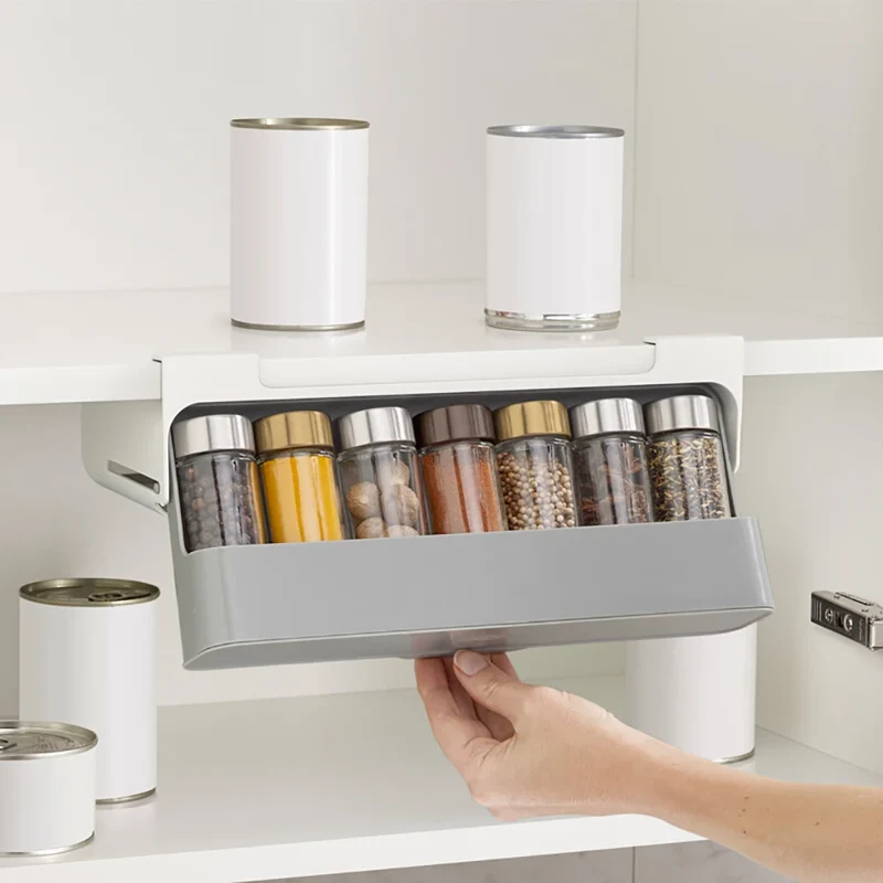Kitchen Spice Rack Self-adhesive Spice Organizer Rack Seasoning Bottle Spice Organizer Wall-mounted Under-Shelf Kitchen Storage