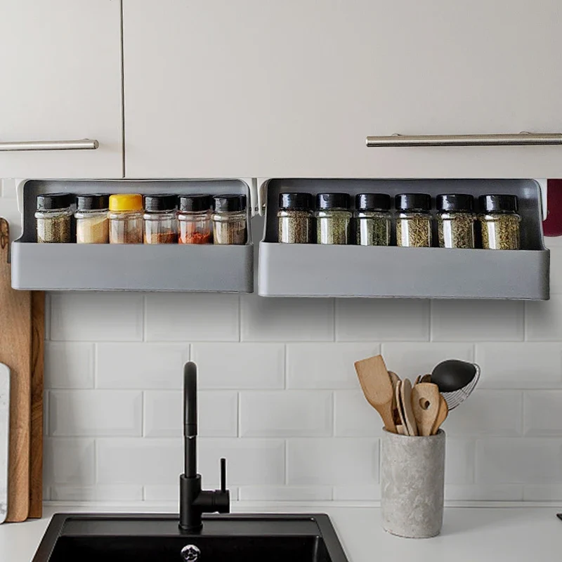 Kitchen Spice Rack Self-adhesive Spice Organizer Rack Seasoning Bottle Spice Organizer Wall-mounted Under-Shelf Kitchen Storage