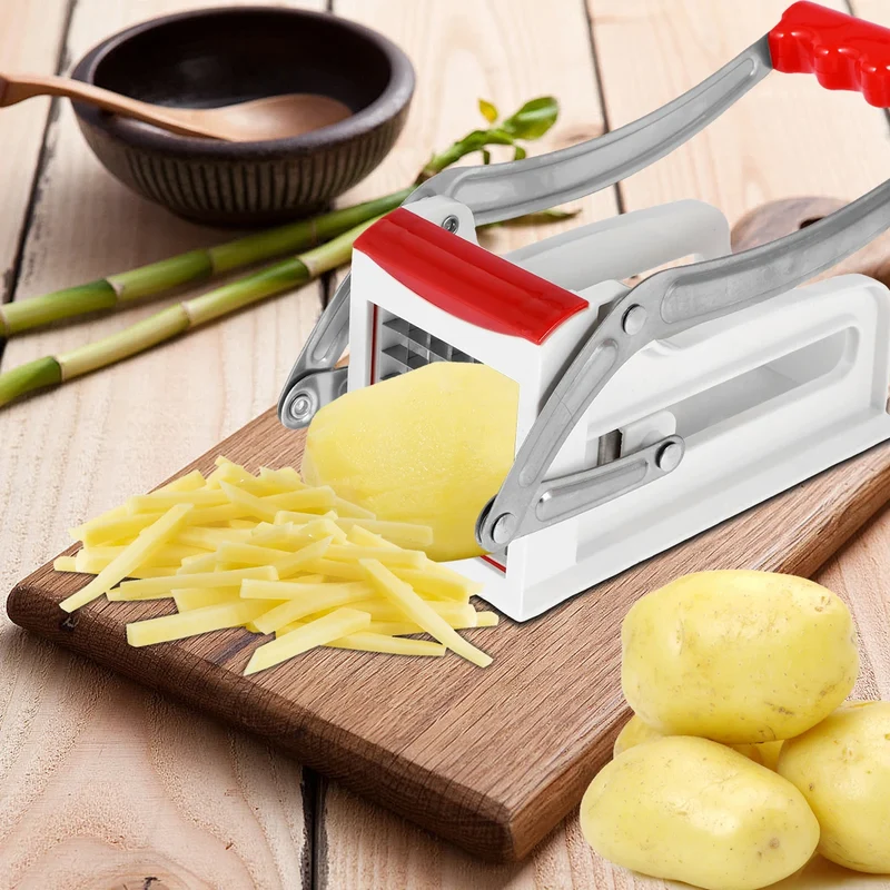 French Fry Cutter Stainless Steel Potato Chipper Fast Cutting Manual Food Slicer Kitchen Vegetable Cutter with 25/49Hole Blade