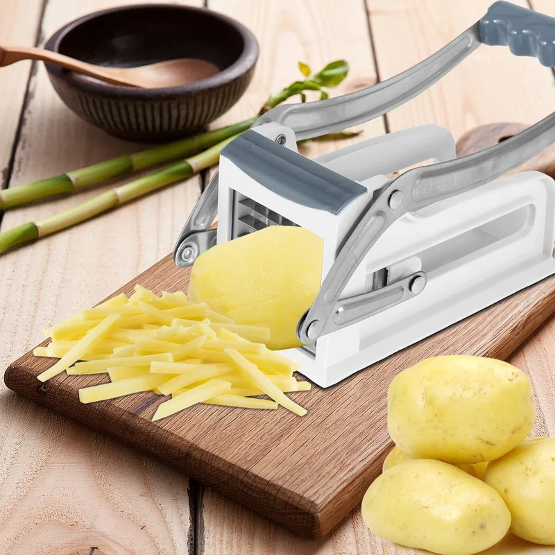 French Fry Cutter Stainless Steel Potato Chipper Fast Cutting Manual Food Slicer Kitchen Vegetable Cutter with 25/49Hole Blade