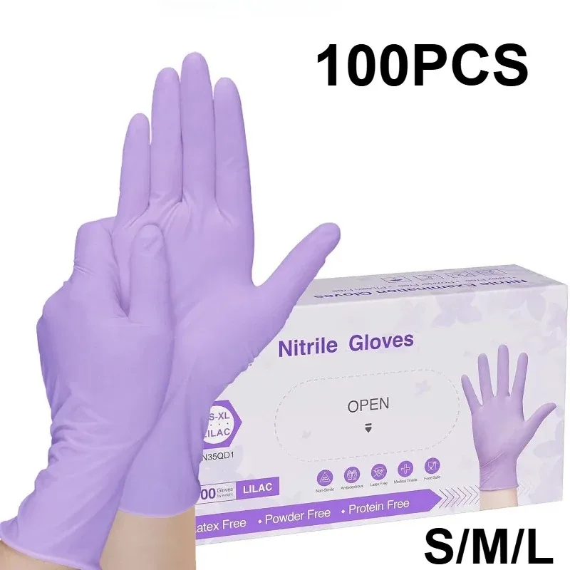 10-100pcs Disposable Purple Nitrile Gloves Latex Free Waterproof Suitable for Kitchen Food Processing Beauty Salon Work Glove