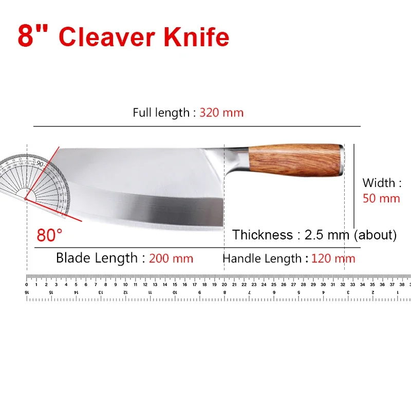Cleaver Kitchen Knives Wooden Handle Stainless Steel Utility Knife Slicing Fish Vegetables Butcher Knife Chef Cleaver Meat Knife