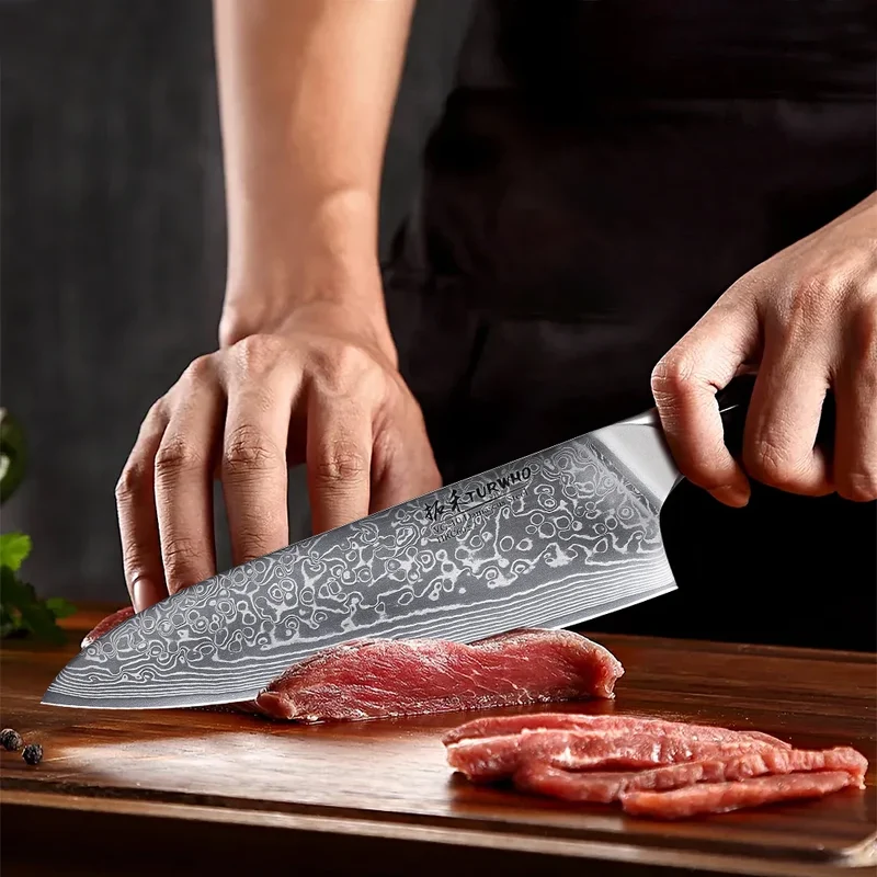 TURWHO 1PC-3PCS Professional Kitchen Knives Set Utility Santoku Chef Knife Japanese 67 Layer Damascus Steel G10 Handles Gift Box