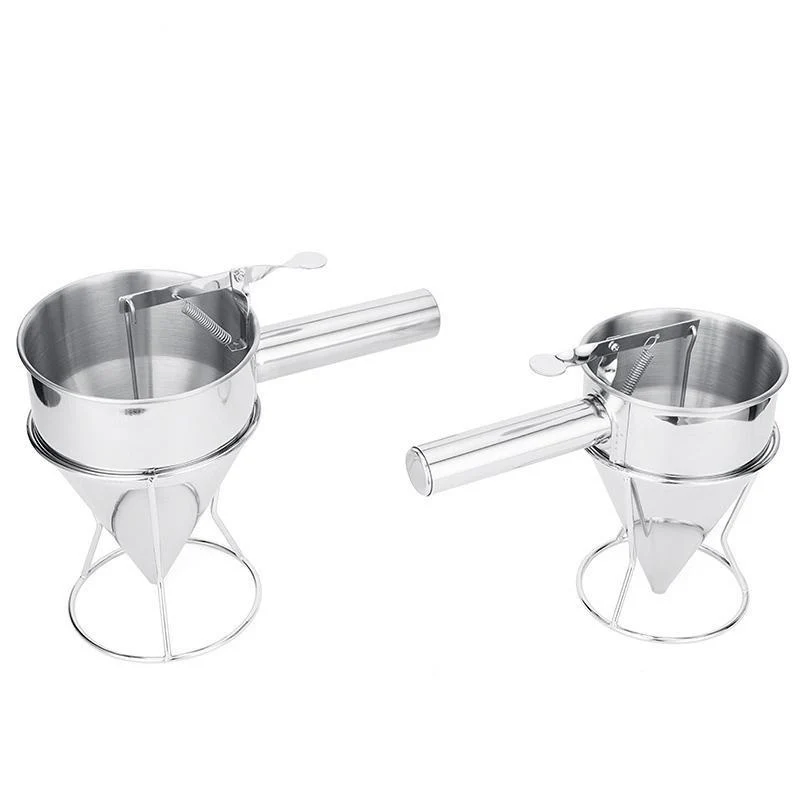 600/1200ML Oil Bucket with Holder Stainless Steel Funnel Dispenser Cupcake Pancake Batter Octopus Ball Kitchen Baking Tool