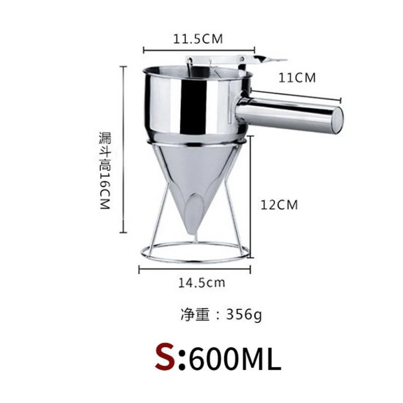600/1200ML Oil Bucket with Holder Stainless Steel Funnel Dispenser Cupcake Pancake Batter Octopus Ball Kitchen Baking Tool