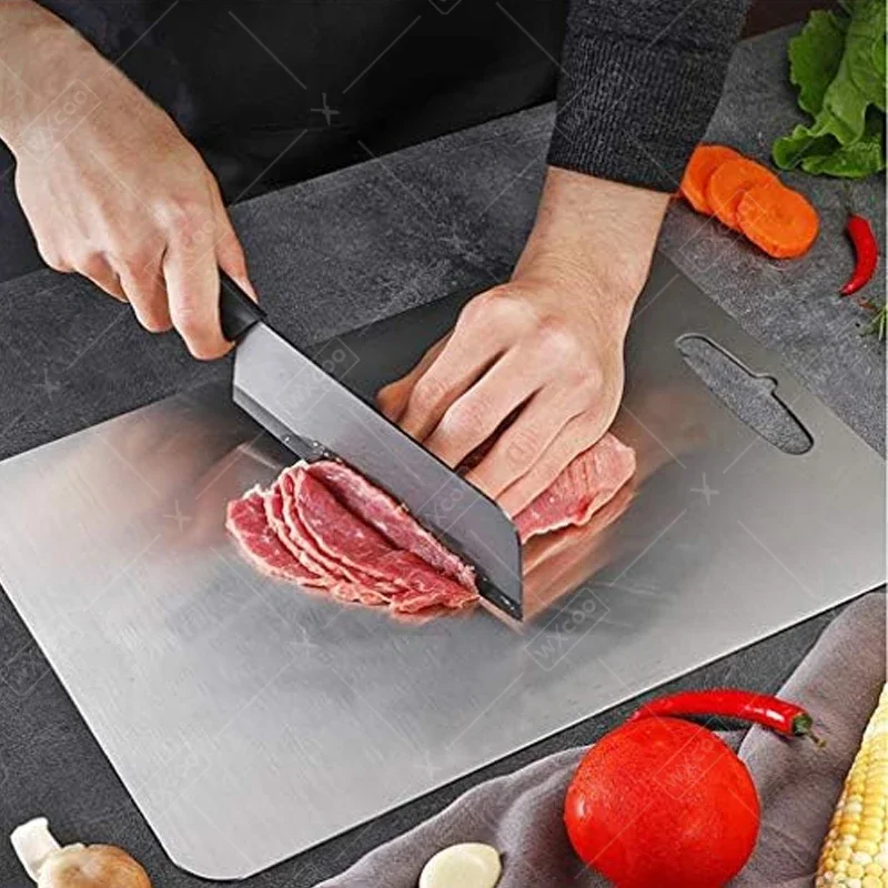 WXCOO 1PCS Stainless Steel Chopping Boards Kitchen Thickened Boards Non Stick Double Sided Fruit Meat Chopping Cutting Boards