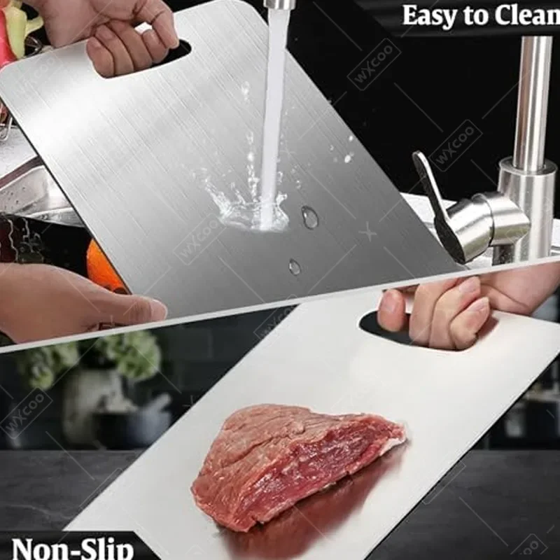 WXCOO 1PCS Stainless Steel Chopping Boards Kitchen Thickened Boards Non Stick Double Sided Fruit Meat Chopping Cutting Boards