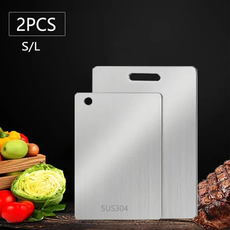 WXCOO 1PCS Stainless Steel Chopping Boards Kitchen Thickened Boards Non Stick Double Sided Fruit Meat Chopping Cutting Boards
