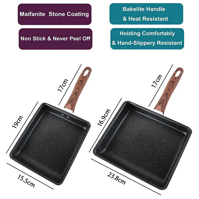 Japanese Omelette Pan Nonstick Tamagoyaki Egg Pan Cast Iron Square Small Kitchen Frying Pan Omelets Steak Camping Cooking Pan