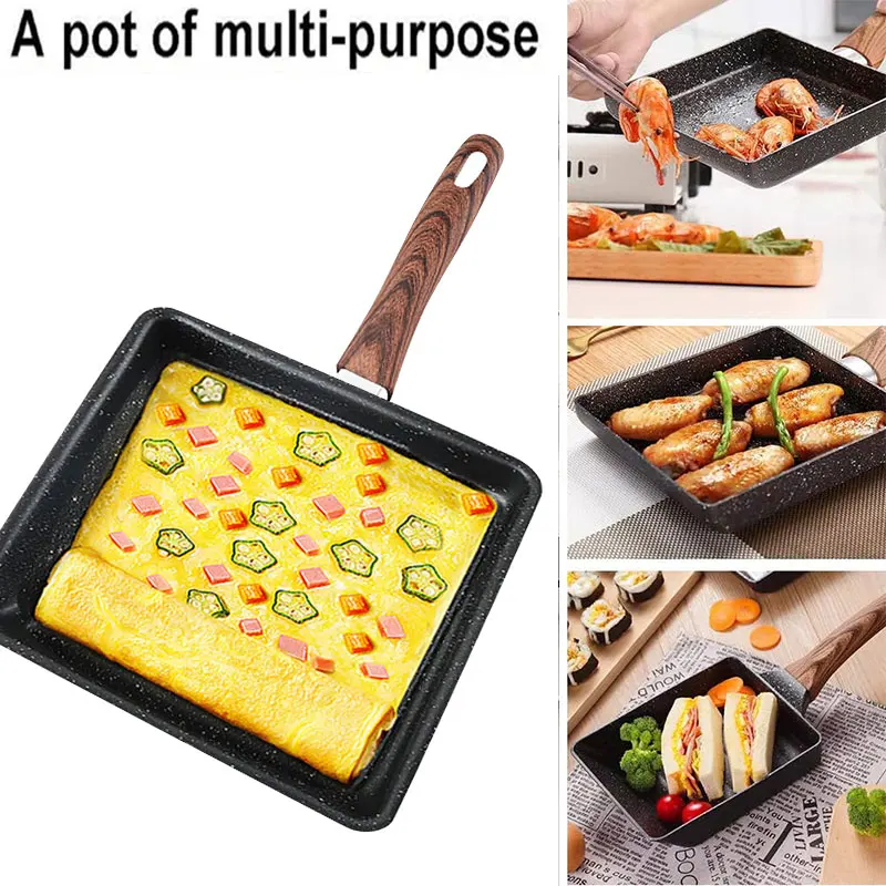Japanese Omelette Pan Nonstick Tamagoyaki Egg Pan Cast Iron Square Small Kitchen Frying Pan Omelets Steak Camping Cooking Pan