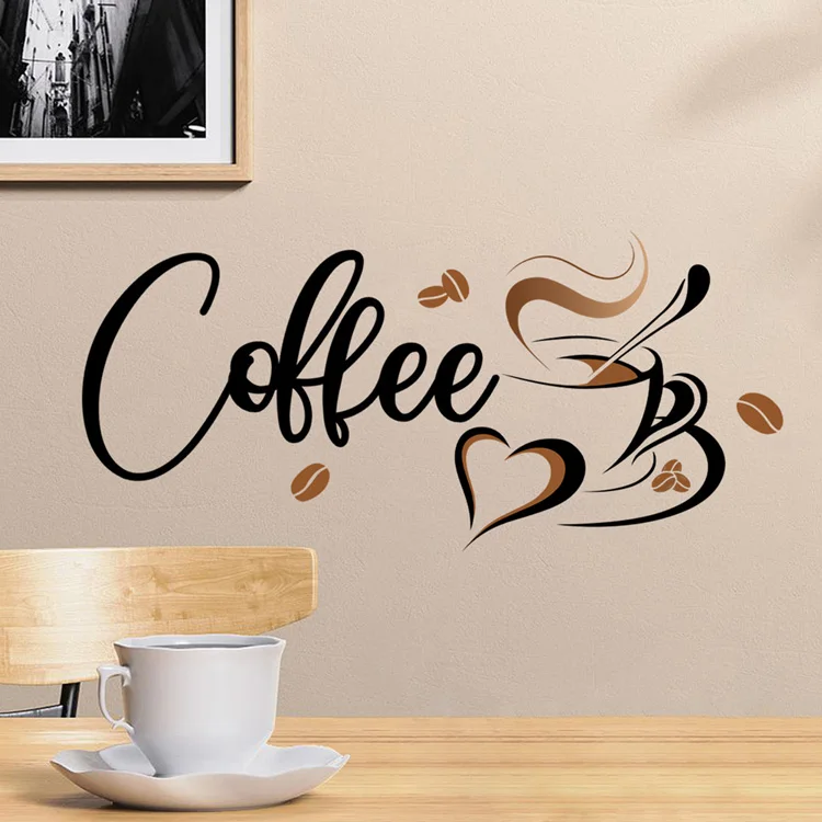 Creative Coffee Cup Wall Stickers Living Room Restaurant Decoration Mural Cafe For Kitchen Home Decor Self-adhesive Wallpaper