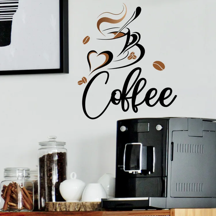 Creative Coffee Cup Wall Stickers Living Room Restaurant Decoration Mural Cafe For Kitchen Home Decor Self-adhesive Wallpaper