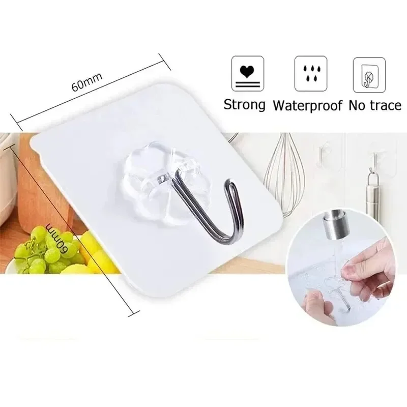 20/10/5Pcs Transparent Wall Hooks Hangers Self Adhesive Door Wall Hangers Hooks for Key Bag Kitchen Bathroom Accessories