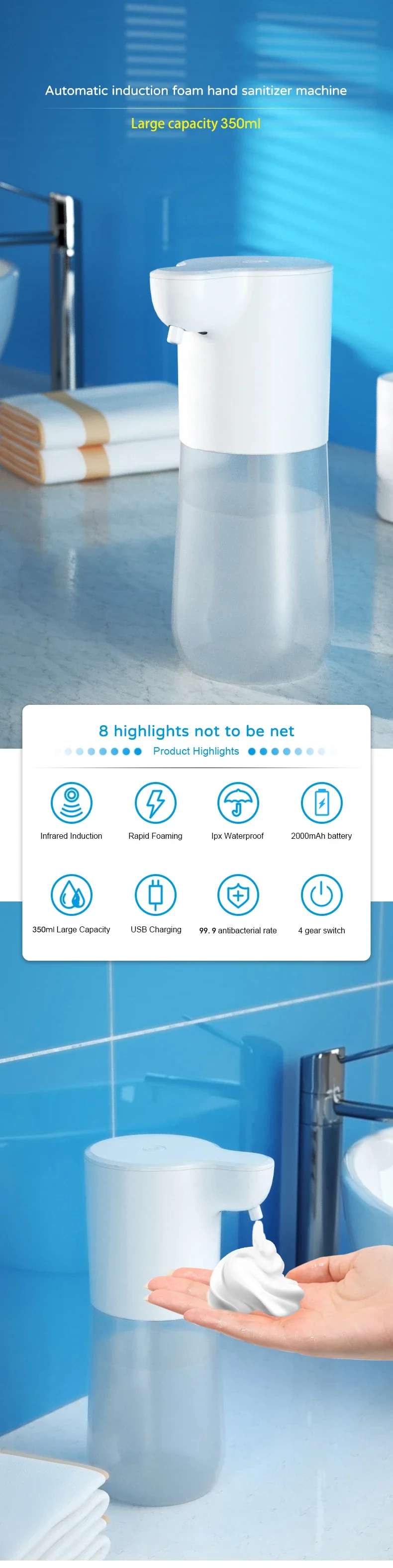 Touchless Smart Infrared Automatic Foam Soap Dispenser USB Induction Hand Cleaning Foam Machine For Kitchen Bathroom