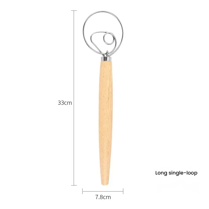 304 Stainless Steel Dough Whisk with Smooth Wooden Handle Sourdough & Bread Mixing 13 Inch Danish Dough Whisk Bread Tools