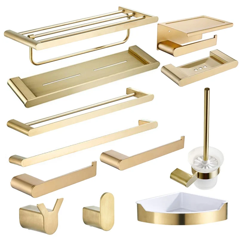 Luxury Stainless Steel 304 Brushed Gold Luxurious Bathroom Accessories Set