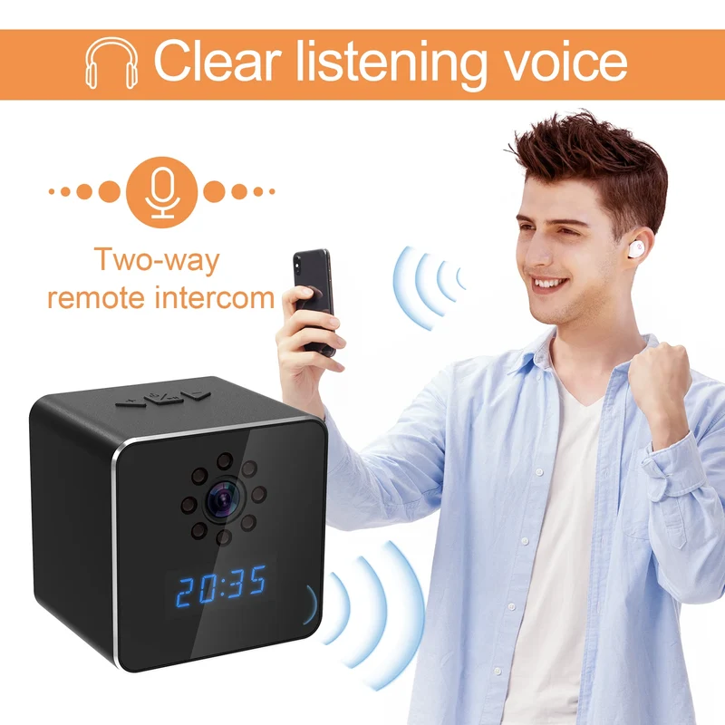1080P WIFI Camera Wireless Speaker Clock Camera with Night Vision Motion Detection Remote Viewing for Home Security Camera