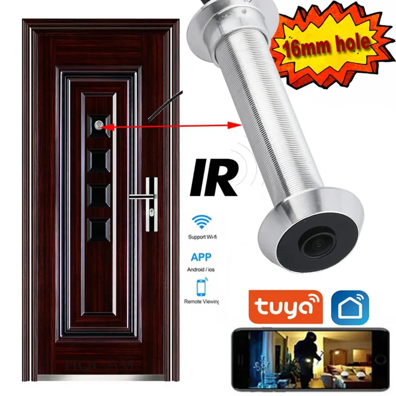 180 Degree P2p Night Vision Home Smart Door Viewer Camera Wifi Motion Detection Fisheye Peephole Door Eye Camera Peephole Tuya