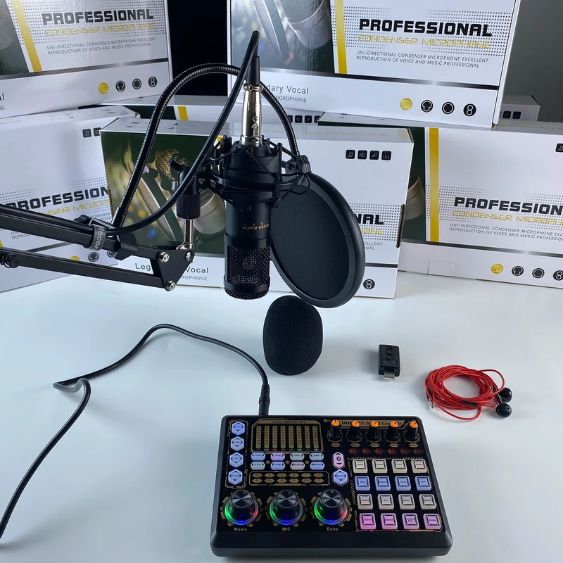 GAM-800R Professional Condenser Microphone R8 Sound Card Set for Webcast Live Recording
