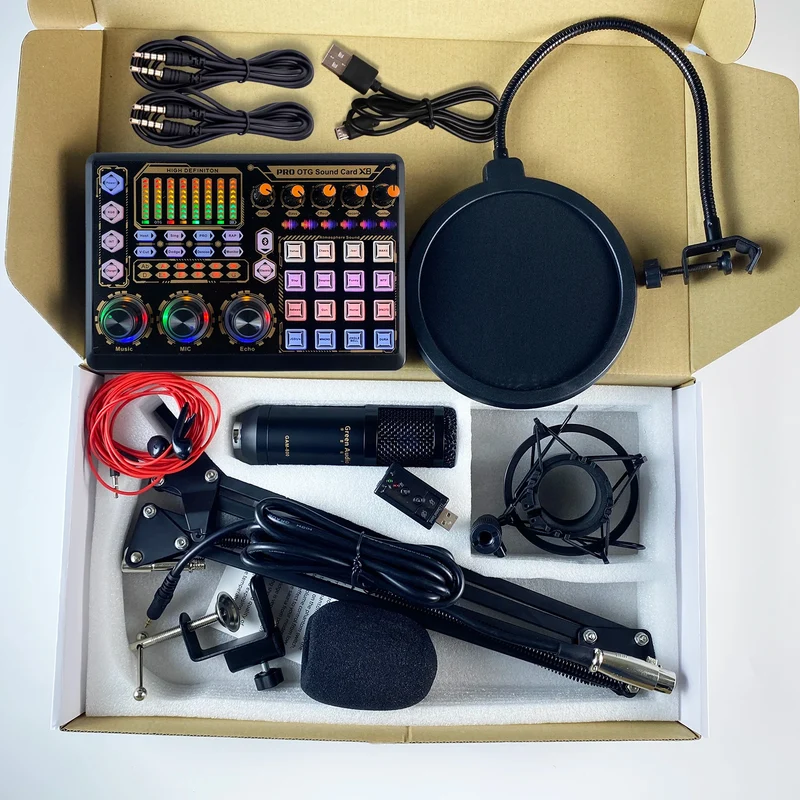 GAM-800R Professional Condenser Microphone R8 Sound Card Set for Webcast Live Recording