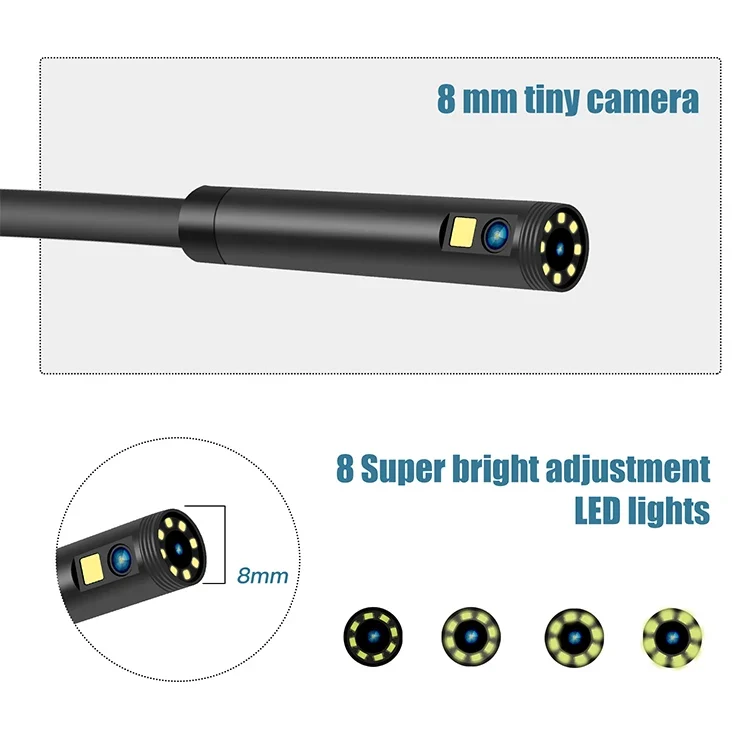 New Handheld 8mm Dual Lens Endoscope Camera Mini Waterproof Inspection Camera 4.3inch Screen 2m Hard Cable Snake Camera