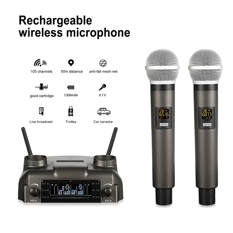 GAW-210 2021 New Magnetic Induction Charging Wireless Microphone UHF Microphone One for Two KTV Family Performance