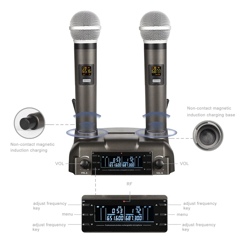 GAW-210 2021 New Magnetic Induction Charging Wireless Microphone UHF Microphone One for Two KTV Family Performance