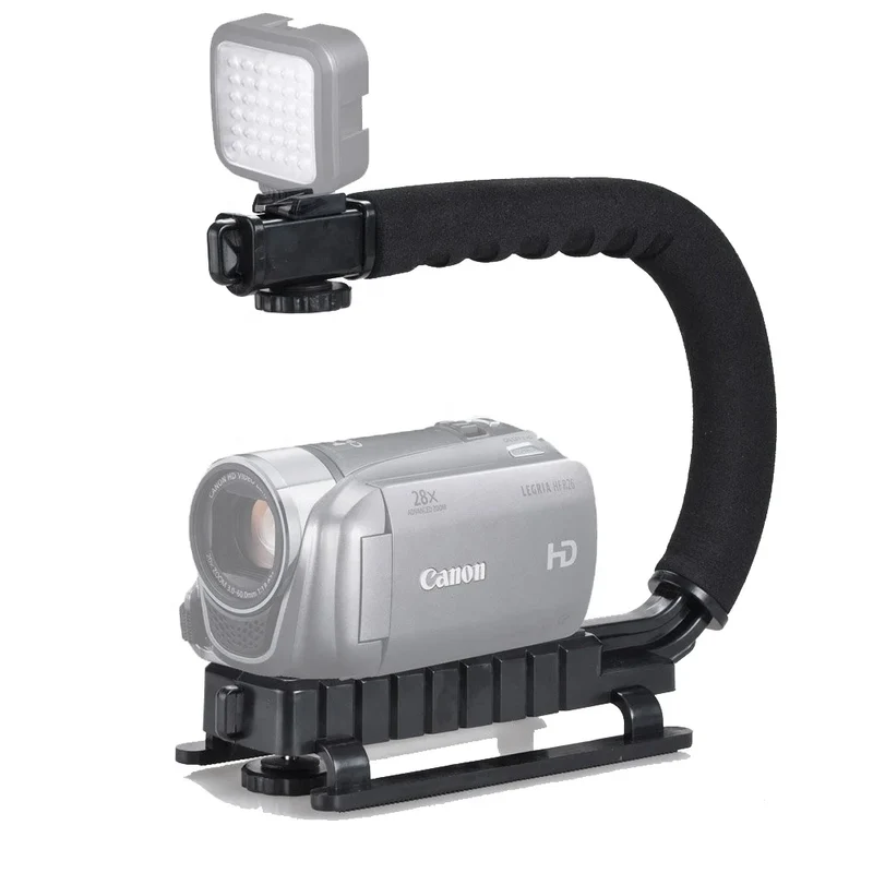 U Shape Bracket Handheld Gimbal Stabilizer for DSLR Camera Camcorder Go Pro 9 with Single Hot Shoe for Microphone Fill Light