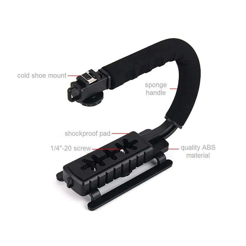 U Shape Bracket Handheld Gimbal Stabilizer for DSLR Camera Camcorder Go Pro 9 with Single Hot Shoe for Microphone Fill Light