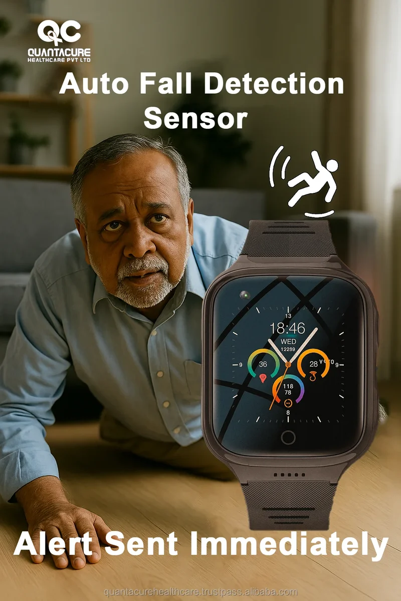 2025 QC V12 4G Elderly Smartwatch 1000mAh IP67 Tracker SOS Fall Alarm Voice Call Video Chat GPS LBS WiFi Two-Way Talk Square TFT