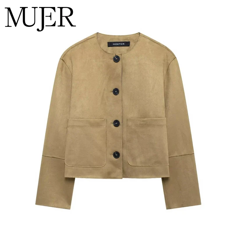 MUJER 2025 Suede Jacket Women Autumn Button Outerwears Long Sleeve Oversized Jackets for Women Streetwear Casual Overcoat Female