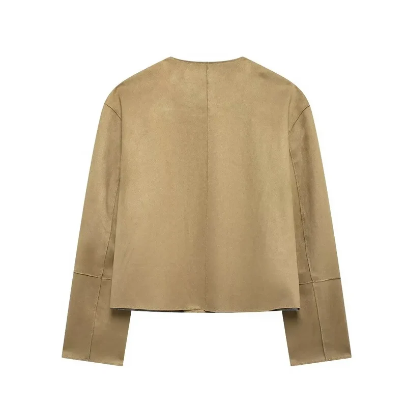 MUJER 2025 Suede Jacket Women Autumn Button Outerwears Long Sleeve Oversized Jackets for Women Streetwear Casual Overcoat Female