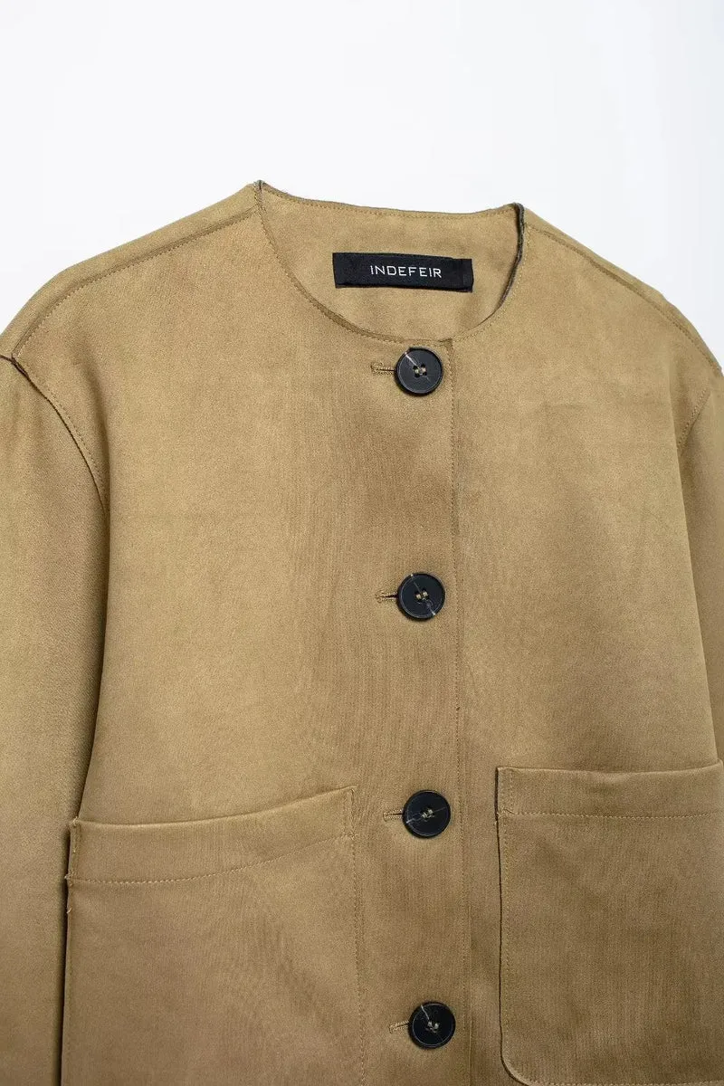 MUJER 2025 Suede Jacket Women Autumn Button Outerwears Long Sleeve Oversized Jackets for Women Streetwear Casual Overcoat Female