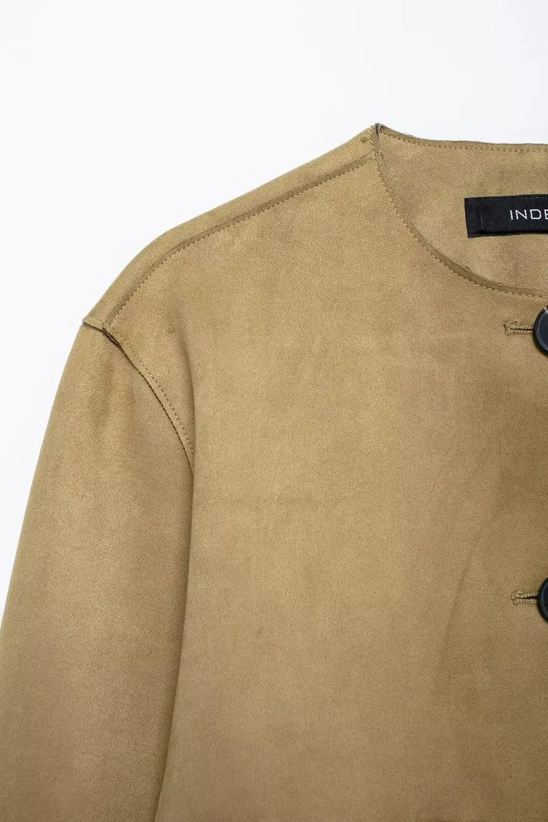 MUJER 2025 Suede Jacket Women Autumn Button Outerwears Long Sleeve Oversized Jackets for Women Streetwear Casual Overcoat Female