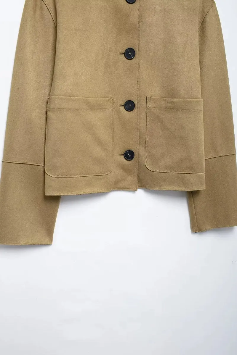 MUJER 2025 Suede Jacket Women Autumn Button Outerwears Long Sleeve Oversized Jackets for Women Streetwear Casual Overcoat Female