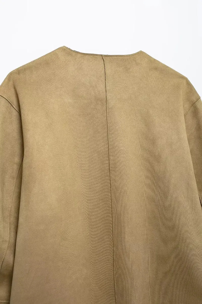 MUJER 2025 Suede Jacket Women Autumn Button Outerwears Long Sleeve Oversized Jackets for Women Streetwear Casual Overcoat Female
