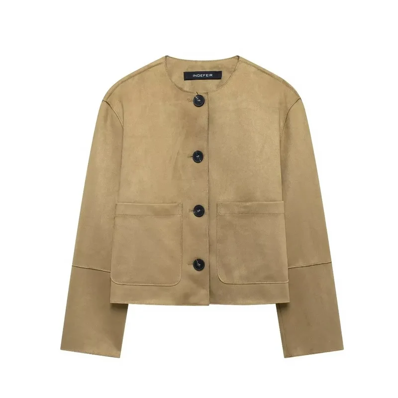 MUJER 2025 Suede Jacket Women Autumn Button Outerwears Long Sleeve Oversized Jackets for Women Streetwear Casual Overcoat Female