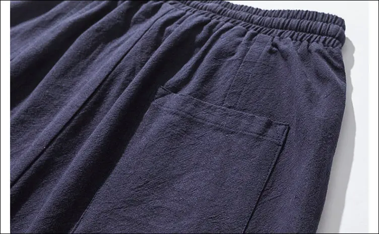Cotton Linen Harem Pants Men Solid Elastic Waist Streetwear Joggers New Baggy Drop-crotch Pants Casual Trousers Men