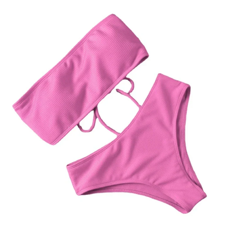 2024 New Bikini High Waist Strapless Sexy Bikini Women Swimwear Women Fashion Swimsuit Padded Bathing Suit Monokin Pure Color