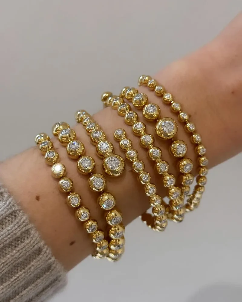 New Arried Geometric Fashion Women Jewelry Set Gold Color Round Ball Bezel Set CZ Bracelet Bangle Rings