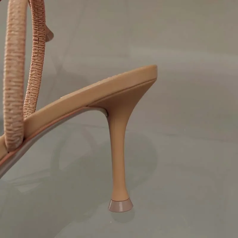 2025 Summer New Women's Sandals Water Diamond Bright Mesh High Heels Footwear Elegant Slingback Pointed Slip on Party Lady Shoes