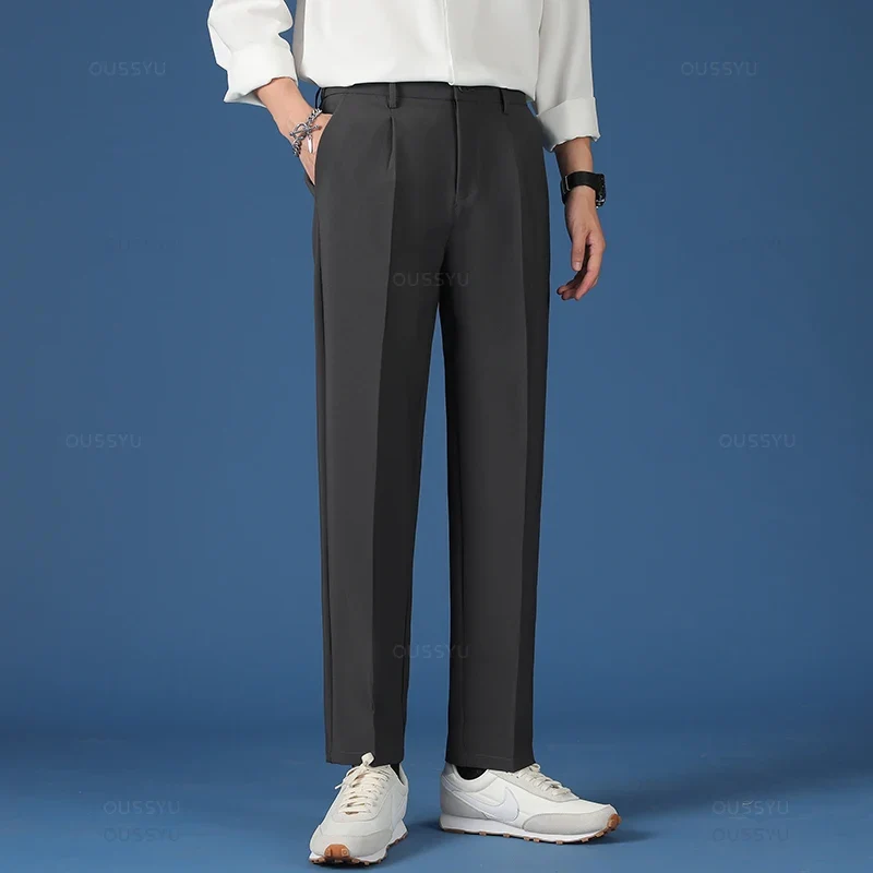 All Seasons New Smooth Pendulous Suit Pants Men Business Long Trousers Korean Formal Ankle Length Pant Male Plus Size 40