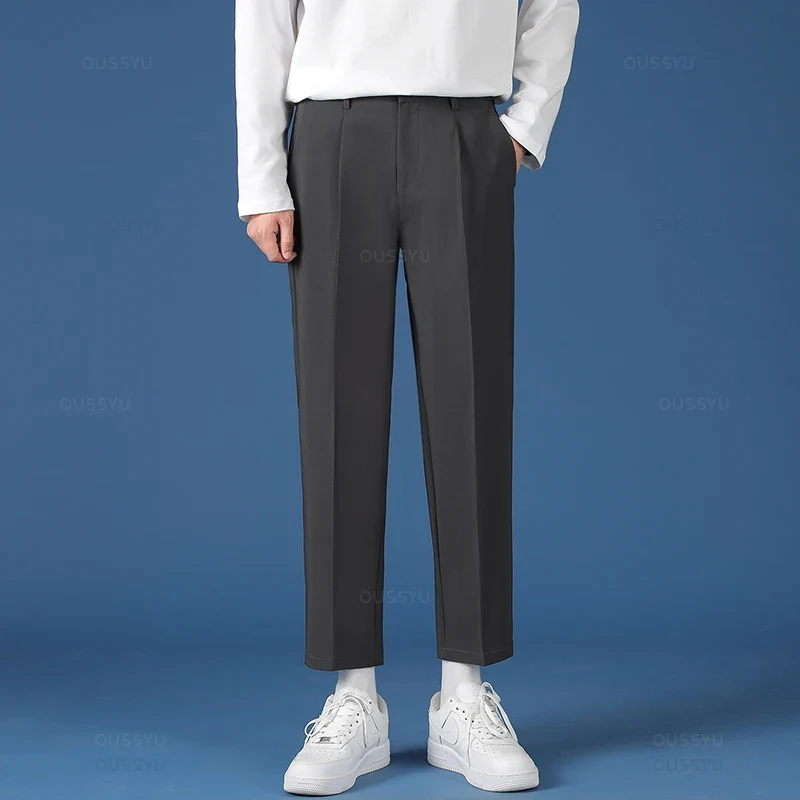 All Seasons New Smooth Pendulous Suit Pants Men Business Long Trousers Korean Formal Ankle Length Pant Male Plus Size 40
