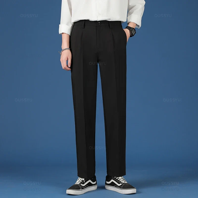 All Seasons New Smooth Pendulous Suit Pants Men Business Long Trousers Korean Formal Ankle Length Pant Male Plus Size 40