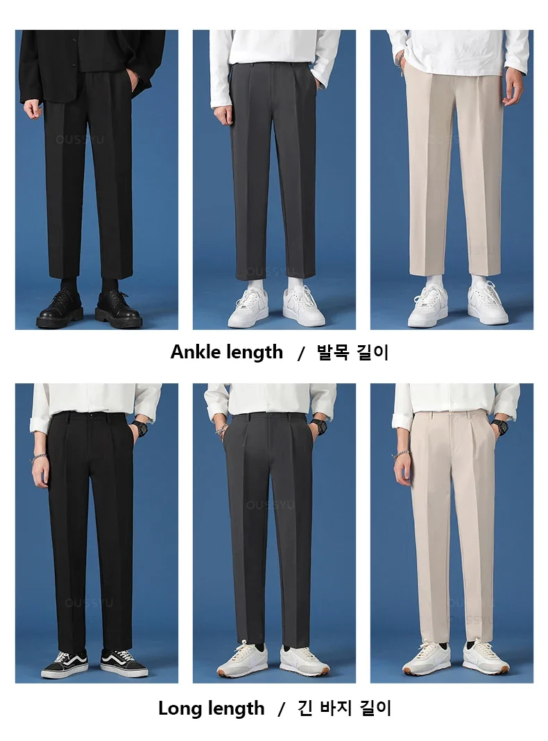 All Seasons New Smooth Pendulous Suit Pants Men Business Long Trousers Korean Formal Ankle Length Pant Male Plus Size 40