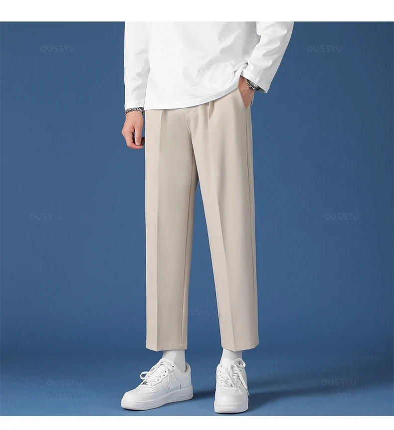 All Seasons New Smooth Pendulous Suit Pants Men Business Long Trousers Korean Formal Ankle Length Pant Male Plus Size 40