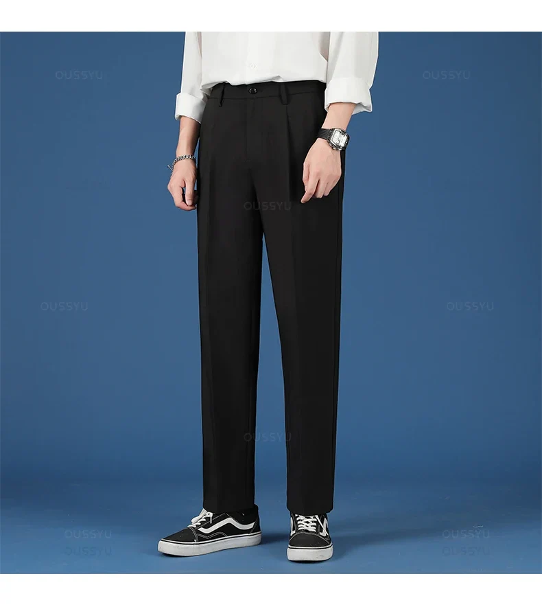 All Seasons New Smooth Pendulous Suit Pants Men Business Long Trousers Korean Formal Ankle Length Pant Male Plus Size 40