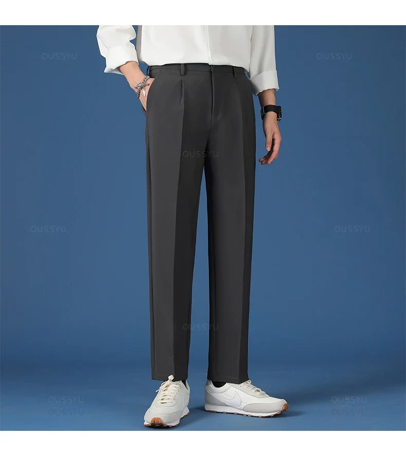 All Seasons New Smooth Pendulous Suit Pants Men Business Long Trousers Korean Formal Ankle Length Pant Male Plus Size 40