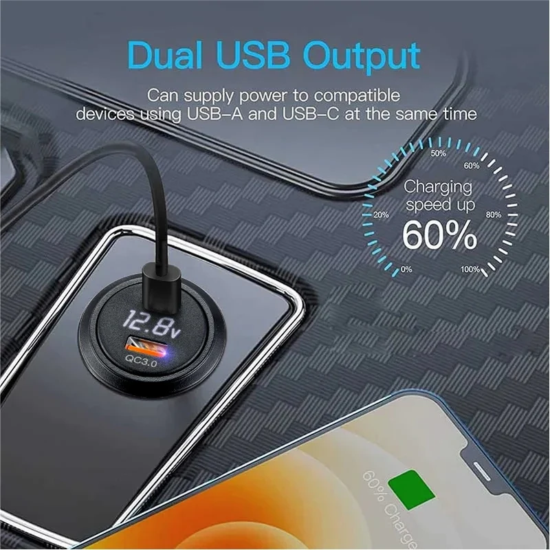12v usb socket with voltmeter usb c fast charge car charger for bmw e46 bmw e61 e60 bmw f30 bmw f10 f20 e39 e90 e91 bmw x3 e83