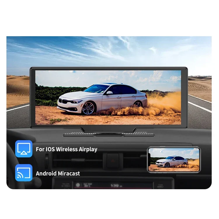 SUNWAYI Newest 10.26 Inch HD Portable Carplay Car 4K Dash Cam 1080P Reverse Camera Dual Lens WiFi Car Recorder Navigation GPS